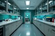 © Supranee - Sleek and modern laboratory interior featuring clean surfaces, organized equipment, and vibrant teal walls, perfect for scientific research.