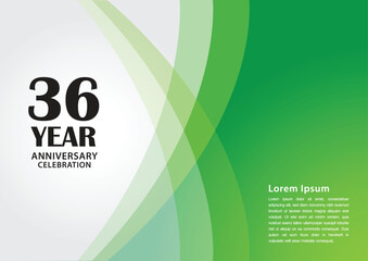 Wall Mural - 36 year anniversary celebration logotype on green background for poster, banner, leaflet, flyer, brochure, web, invitations or greeting card, 36 number design, 36th Birthday invitation, vector