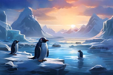 Canvas Print - penguin on iceberg