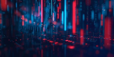 Abstract binary data and cyber space network in blue and red for technology and finance backgrounds.