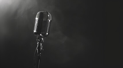 Microphone against black background Monochrome picture music vocals recording studio concerts Speaker use