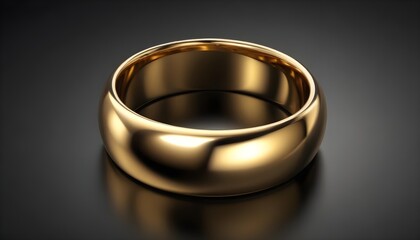 A close-up of a shiny gold wedding ring against a dark background