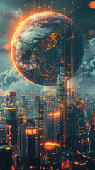 Canvas Print - Futuristic Eco-Friendly Digital Marketing Campaign with Cyberpunk Vibe and Clean Technology Innovations