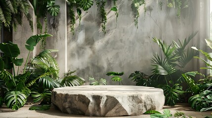 Wall Mural - Stone Platform In A Lush Tropical Jungle Setting