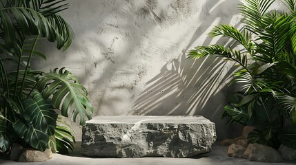 Wall Mural - Stone Platform In A Lush Tropical Jungle Setting