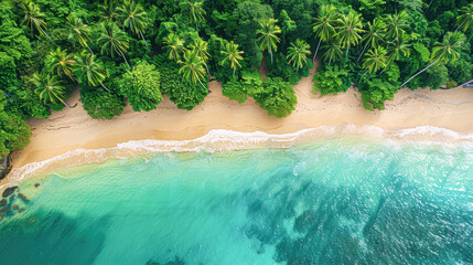 Canvas Print - A beautiful blue ocean with palm trees in the background