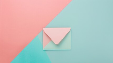 Canvas Print - Minimal flat lay with pastel envelope and card on pretty paper background for love photo concept