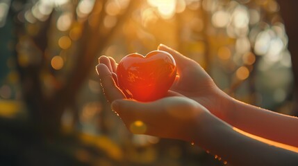 Wall Mural - Hands holding heart symbol blurred background