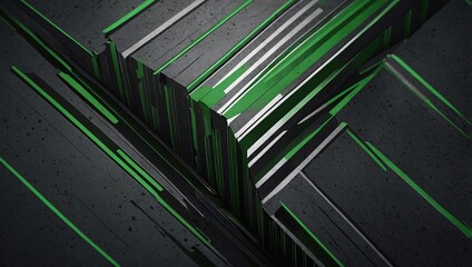 Wall Mural - Vector geometric background tech green stripes on grey grunge