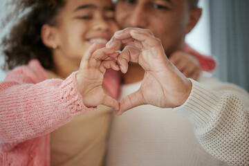 Sticker - Dad, girl and heart hands in home hug, sign and symbol of support in relationship for happiness. Father, daughter and emoji in family house for love, embrace and icon for thank you to parent for care