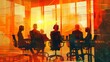 © BrilliantPixels - Silhouettes in a Cityscape, Digital Painting, Orange and Yellow, Business Meeting, Corporate, City, Urban, Sunset