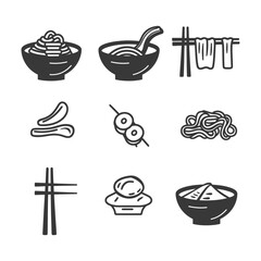 minimalist line art icon bowl of noodle collection set logo symbol