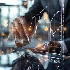  Finance analyst analyzing stock market trading graph, economic growth chart, planning and strategy with financial report.illustration