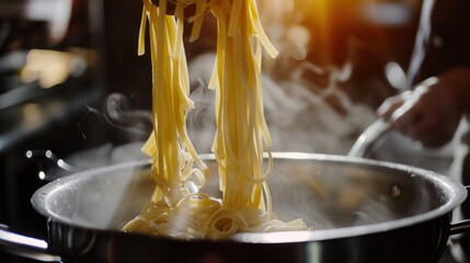 Wall Mural - a chef is cooking pasta with pasta that is slightly