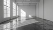 © addymawy - A Glimpse of Sunlight Illuminating a Spacious Empty Room with Large Windows and Concrete Floor