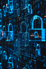 Wall Mural - a series of blue and white computer icons of locks. concept of security and protection, as the locks