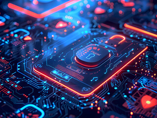 Wall Mural - A computer chip with a red and blue design. The chip is a security chip and has a keypad on it