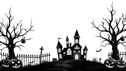 halloween background black and white with pumpkins and bats