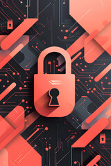 Wall Mural - a red and black image of a lock with a keyhole. the lock is surrounded by a pattern of wires and cir