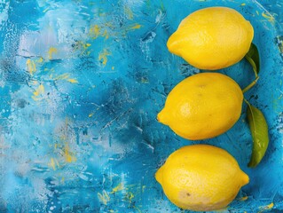 Poster - lemons on blue background