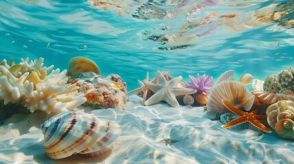 Wall Mural - Underwater Seascape with Starfish and Coral