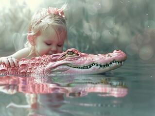 Canvas Print - child with a crocodile