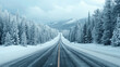 © Porawit - A winter highway scene with snowcovered trees and icy roads