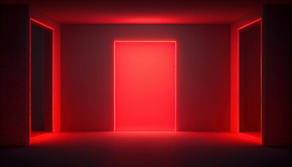 Red neon illumination in an empty studio space