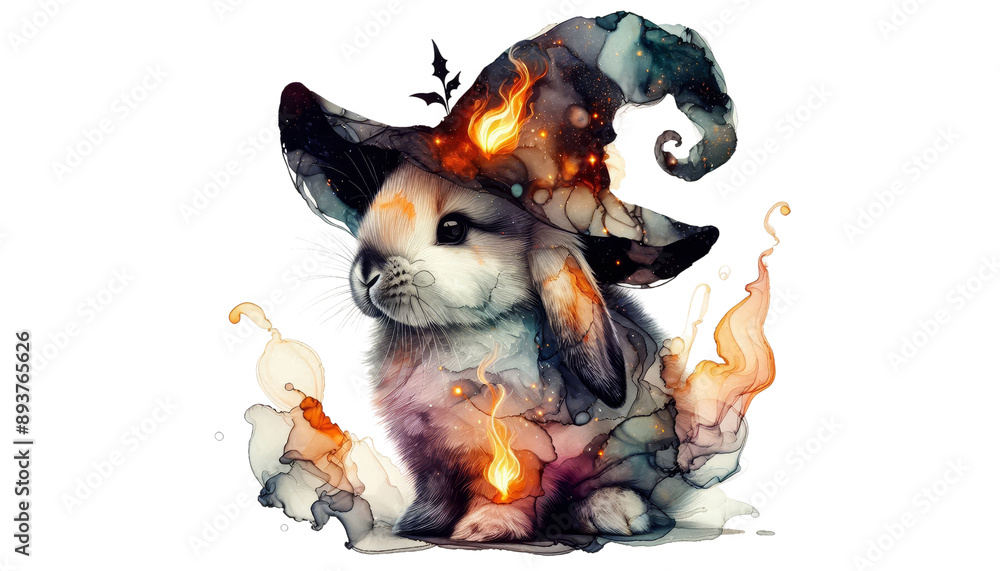 Enchanted Rabbit in a Wizard Hat - A whimsical illustration of a cute ...