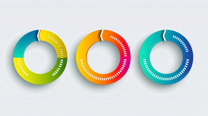 Sticker - three colorful circular progress charts, each segmented into different colors with varying completio