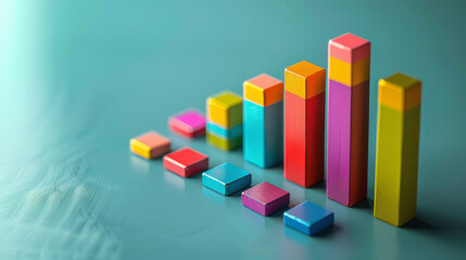 Sticker - a 3d bar chart with multi-colored rectangular blocks of varying heights, depicting data visualizatio
