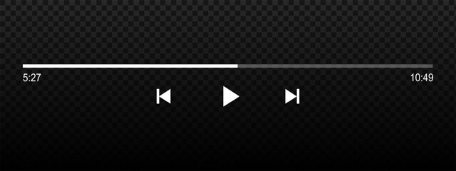 Wall Mural - Audio or video player progress loading bar with time slider, play, rewind and fast forward buttons. Template of audiobook, podcast, radio app playback panel interface. Vector graphic illustration.