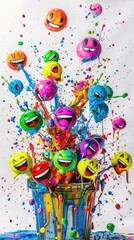 Wall Mural - Colorful Emojis Exploding in a Paint Bucket