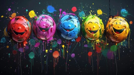 Sticker - Smiling Balloons with Colorful Paint Splatter