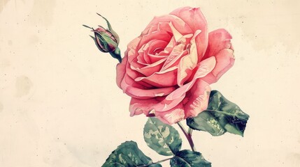 Vintage-style watercolor pink rose clipart.