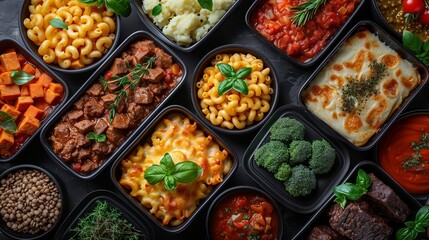 Variety Of Dishes In Black Containers