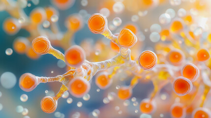 Wall Mural - Closeup photo of yeast cells fermenting, crucial for brewing and biofuel, highlighting microorganisms, fermentation science, and biofuel technology.