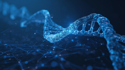 Digital wallpaper with a blue background, featuring DNA helix and genetic cell imagery, representing biotechnology, medical research, and advanced health concepts.