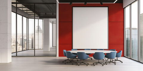 Poster - Modern meeting room with red wall and vertical frame