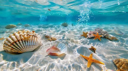 Wall Mural - Underwater Seashells and Starfish