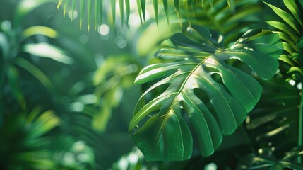 Poster - Green leaf in tropical setting