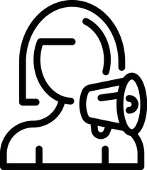 Line icon of a woman making an announcement holding a megaphone to her mouth