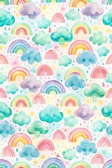 Canvas Print - Cute pattern of clouds and rainbows.