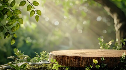 Canvas Print - Wooden Tabletop in a Lush Green Forest