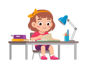 Wall Mural - little kid study on desk and feel happy