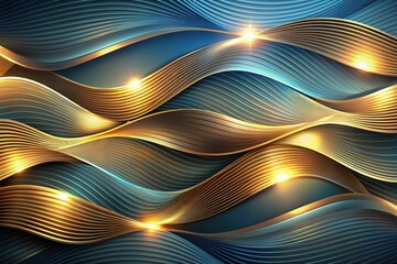 Sticker - Abstract Wavy Background With Golden Lines and Glowing Lights. Generative AI