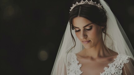 Poster - A woman wearing a white wedding dress and a tiara