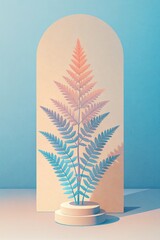 Wall Mural - Fern leaf casting a shadow on a pastel background.