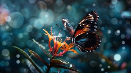 Poster - A butterfly is sitting on a flower