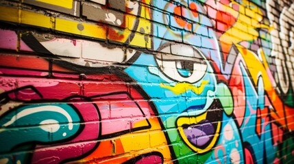 Poster - A colorful mural with a cartoonish face on it